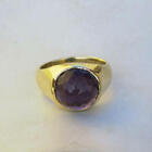 Rose Cut Round Purple Amethyst Gemstone Sterling Silver Yellow Gold Men's Ring 9