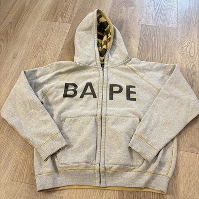 Authentic Bape Reversible Hoodie Grey/Yellow Camo Medium -A Bathing Ape- - Image 1 of 4