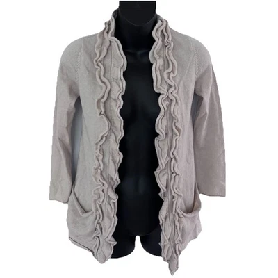 Garnet Hill Wool Wrap Cardigan Sweater Women Large L Beige Ruffled - Image 1 of 4