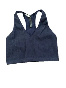 Free People Movement Ribbed Bralette Bra Womens Large Sparkle Dark Blue - Picture 1 of 7