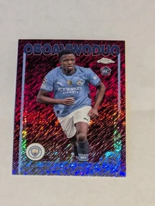 2024-25 Topps Chrome UEFA CC Justin Oboavwoduo  Magenta Shimmer SP  Man City RC - Picture 1 of 2