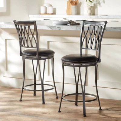 Dominick Black Swivel Bar Stools 24 1/2" High Set of 2 Kitchen Counter Island - Image 1 of 4