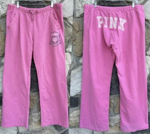 Y2K VS PINK Wide Leg Sweatpants Size M Butt Spellout Trendy Baggy Preppy Sporty - Picture 1 of 6