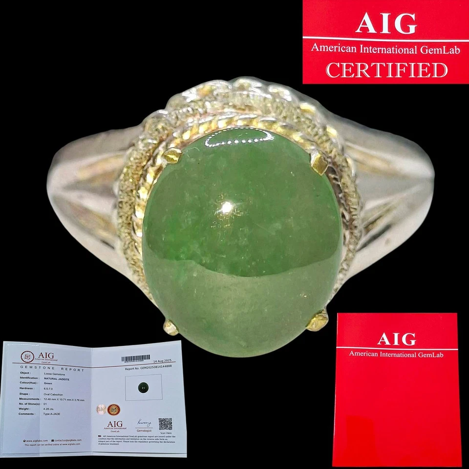 Gema sin tratar de jadeíta natural tipo A de 4,28 quilates con certificación AIG Myanmar Foto 1 de 4