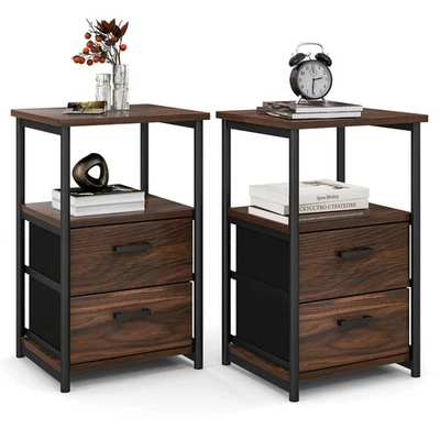 2 PCS Nightstand Bedside End Table w/2 Fabric Drawers & Storage Shelf - Image 1 of 4