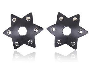 Cache tétons burlesques nippies pasties étoiles noires trous rivets simili cuir - Picture 1 of 3