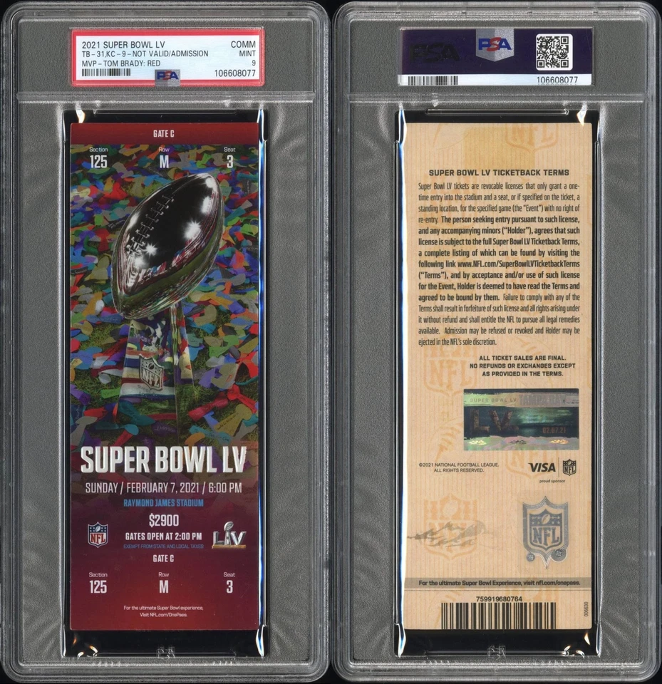 Super Bowl LV 2021 - TB-31, KC-9 - MVP-TOM BRADY: boleto rojo PSA como nuevo 9 Foto 1 de 3