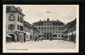 Ludwigsburg, Marktplatz mit Geschäft und Rathaus, Ansichtskarte - Picture 1 of 2