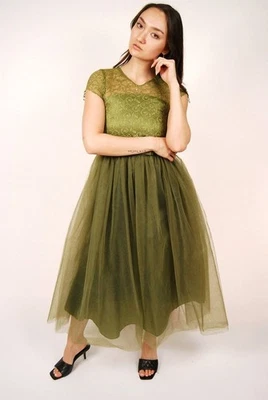 Vintage Fairy Dress (S) moss green y2k ball gown small xs chiffon fairycore prom - Image 1 of 4