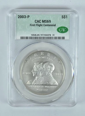 2003-P First Flight Commemorative Silver Dollar MS69 CAC CACg - Image 1 of 4