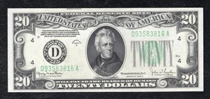 FR. 2058-D 1934-D $20 FRN FEDERAL RESERVE NOTE CLEVELAND, OH GEM UNCIRCULATED - Picture 1 of 2