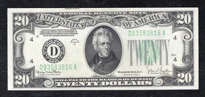 FR. 2058-D 1934-D $20 FRN FEDERAL RESERVE NOTE CLEVELAND, OH GEM UNCIRCULATED - Image 1 of 2