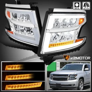 Fits 2015-2020 Chevy Tahoe Suburban Full LED DRL Headlights Sequential Signal - Picture 1 of 13