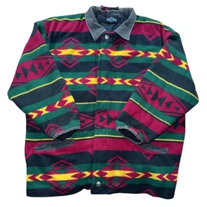 Vintage 90s Extreme Control Southwest Geometric Fleece Jacket L Corduroy Aztec - Picture 1 of 10