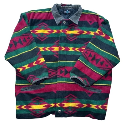 Vintage 90s Extreme Control Southwest Geometric Fleece Jacket L Corduroy Aztec - Image 1 of 4