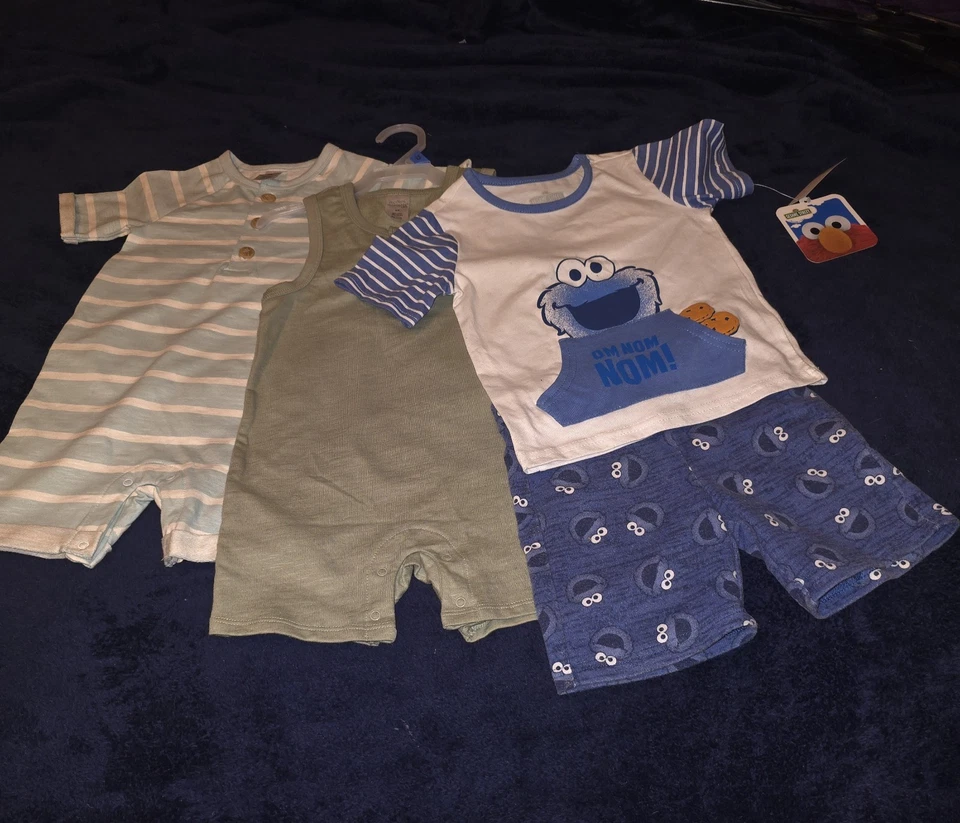 Juego de 2 mamelucos Sesame Street Infant Boys azul monstruo galleta 24M, 2 MM lote 24M Foto 1 de 4