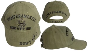 Tempermental Vet Veteran Don't Ask Olive Green Embroidered Cap Hat CAP00820 - Picture 1 of 6