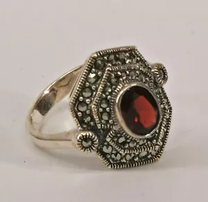 9927865-d 925er Silber Granat-Markasit-Ring Gr.56 Vintage - Bild 1 von 5