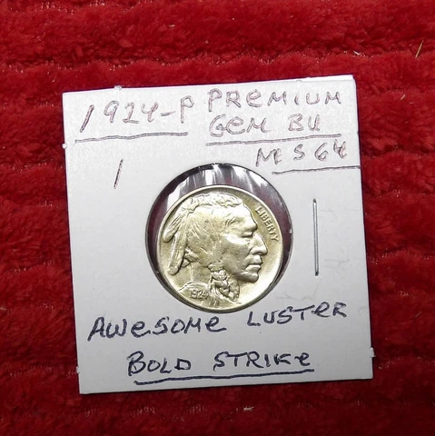 1924-P Buffalo Nickel,Beautiful LUSTROUS (PREMIUM GEM BRILLIANT UNCIRCULATED,#1 Cover
