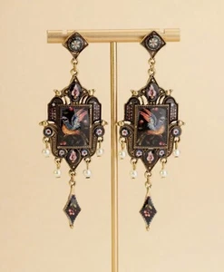 Firebird Bird Flower Earrings Pearl Art Museum Gold Court Mosaic VTG Palace - Picture 1 of 6
