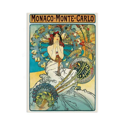 Póster de viaje decoración de pared vintage estampado artístico Alphonse Mucha Monaco Montecarlo A3 Foto 1 de 4