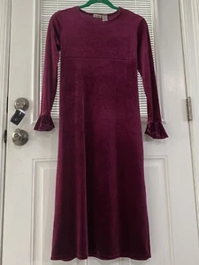 EUC Girls 10-12 Large LONG Cherokee Velour Purple Burgundy Raspberry L/S Dress - Picture 1 of 8