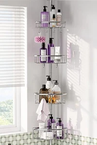 Corner Shower Caddy Tension Pole: Stainless Steel Rustproof 4-Tier Shower - Picture 1 of 6