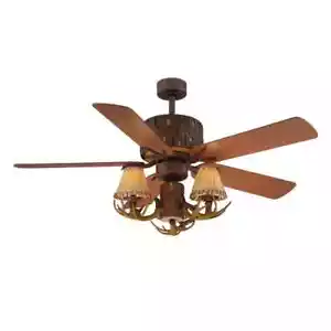 Lodge Ceiling Fan 52 in. Rustic Style Antler Kit LED Nutmeg Light Remote Control - Picture 1 of 12