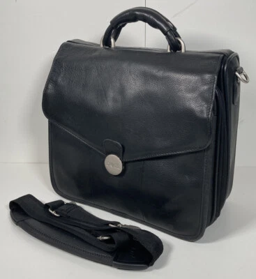 Estuche de transporte para computadora portátil Dell de cuero negro bolso de hombro/mensajero 13X12 pulgadas Foto 1 de 4