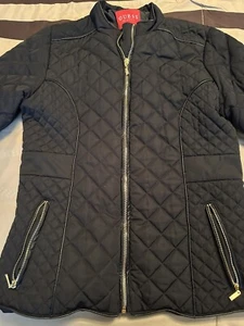 Pre Owned Trendy Black Guess Women Quilted Puffer Fall Jacket L - Picture 1 of 9