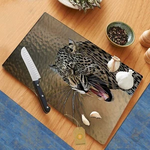 Indian Leopard Glass Cutting Board Hot Plate Trivet - Picture 1 of 1