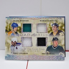 2023 Leaf In The Game Used Hockey Quad Relic #/12 Messier, Lemieux, Hull,Lindros