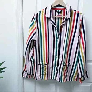 Kate Spade Womens Rainbow Striped Button Front Pajama Top Sz L - Picture 1 of 9