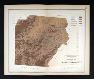 1884 Pennsylvania Geology Map Clearfield County Curwensville Lumber City Rockton - Picture 1 of 3