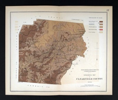 1884 Pennsylvania Geology Map Clearfield County Curwensville Lumber City Rockton - Image 1 of 3