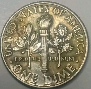 2022 P Yellow Rev. Toned Roose Dime,Mint Error Coin,Die Alloy Mix,Free Shipping! - Picture 1 of 5