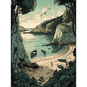 Bootsausflug zu einem abgelegenen Strand an der Küste extragroßer Leinwanddruck - Bild 1 von 6