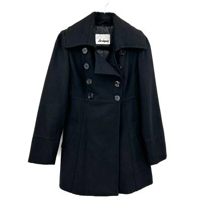 GUESS Women's Black Wool Blend Longer Lined Pea Coat Size Small - Image 1 of 4