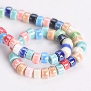 30pcs 6x4mm Rondelle Cylinder Shiny Glossy Glazed Ceramic Porcelain Loose Beads - Picture 1 of 15