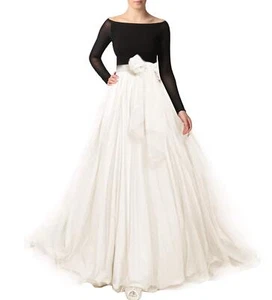 Women Maxi Long Tulle Skirt Floor Length with Bowknot High Waisted for Weddin... - Picture 1 of 5