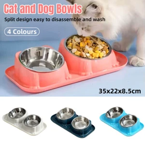 Cat Dog Food Bowl Double Slanted Mouth Feeding Water Dish Raised Pet Bowl Stand - Picture 1 of 25