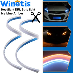 Ice Blue Amber Flexible Soft Tube LED Strips Lights Daytime Running DRL 60cm - Picture 1 of 12