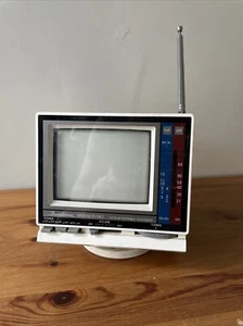Binatone Minivision MK2 4.5” B/W Portable Television White Film Prop 1980s - Picture 1 of 8