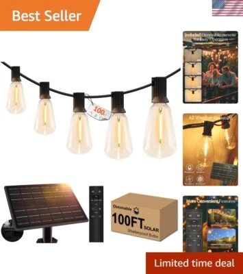 100ft Rechargeable Solar String Lights - Elegant Remote & Auto On/Off Feature - Image 1 of 4
