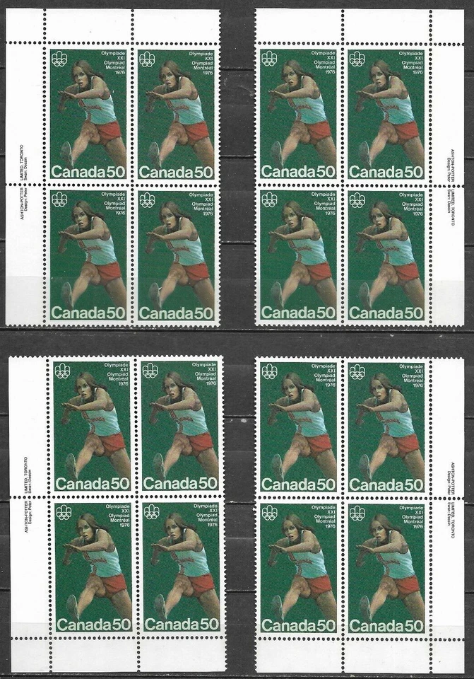 pk01569:Stamps-Canada #666 Olympic Hurdles 50 cent Plate Blocks Set - MNH - Image 1 of 1