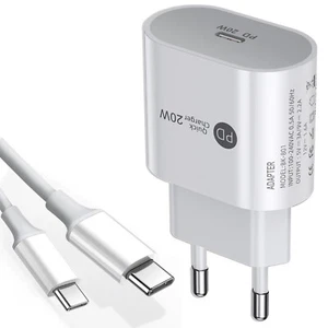 Szybka ładowarka 20W USB C wtyczka europejska + 1m kabel ładujący typu C do telefonu komórkowego - Zdjęcie 1 z 9
