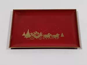 Vajilla de laca vintage Otagiri fiesta de Navidad bandeja roja carruaje para caballos Japón ~8x6 - Imagen 1 de 9