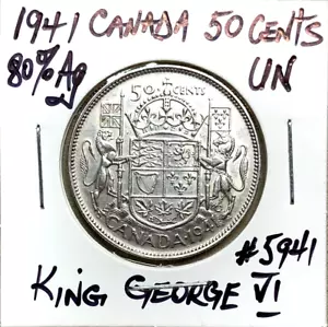 1941 Canada 50 Cents Lovely Uncirculated King George VI 80% Silver Fifty Cents - Picture 1 of 8
