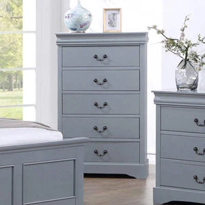 Tallboy with 5 Storage Drawers in Solid Wooden Metal Handles Grey Colour - Picture 1 of 6