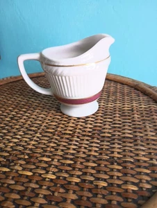 Shenango Cream Pitcher Restaurant Ware USA, 3” Ribbed Desiogn Gold Stripe - Picture 1 of 5